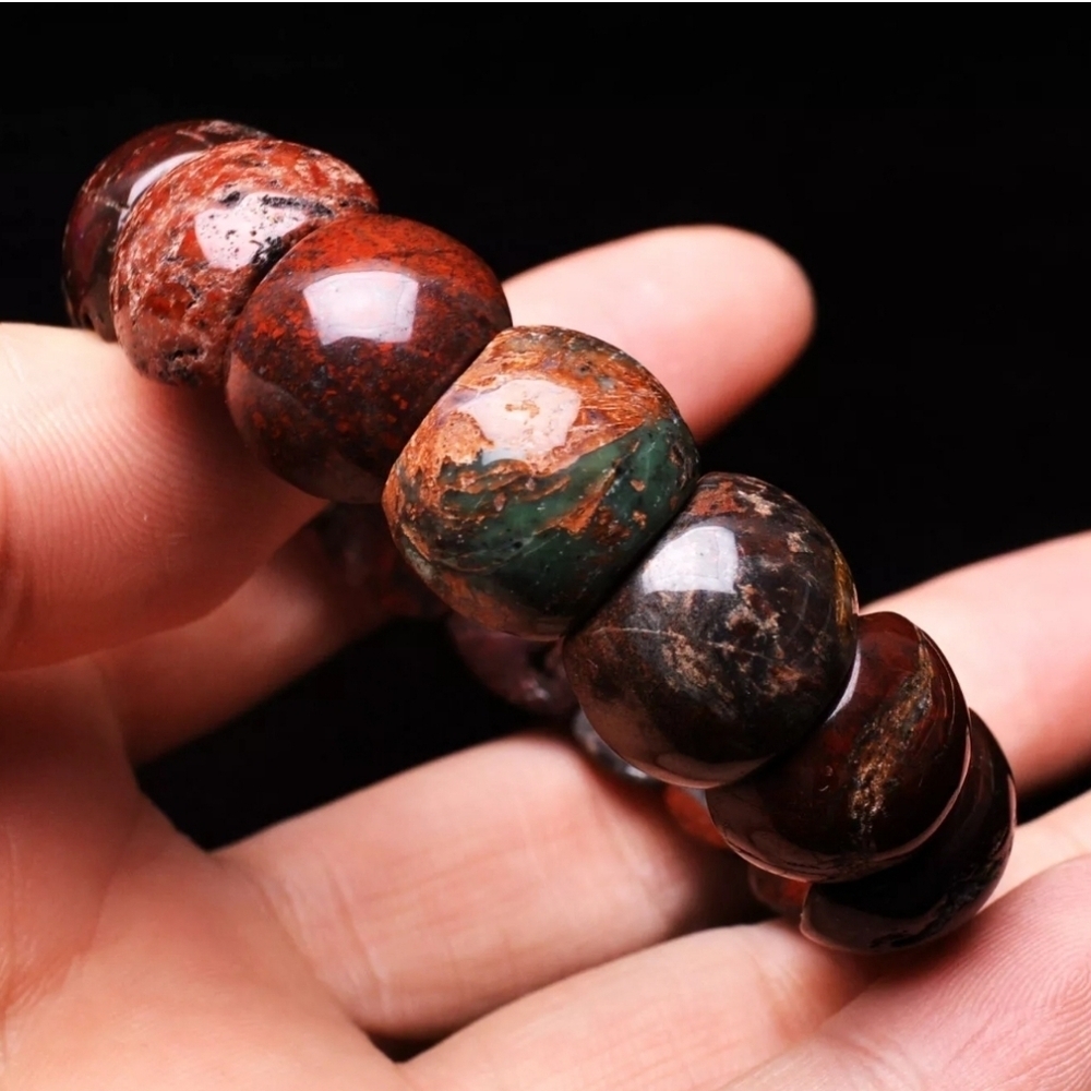 16x8x13mm Natural Cinnabar Bloodstone Quartz Crystal Bangle Bracelet Handmade - Picture 2 of 10